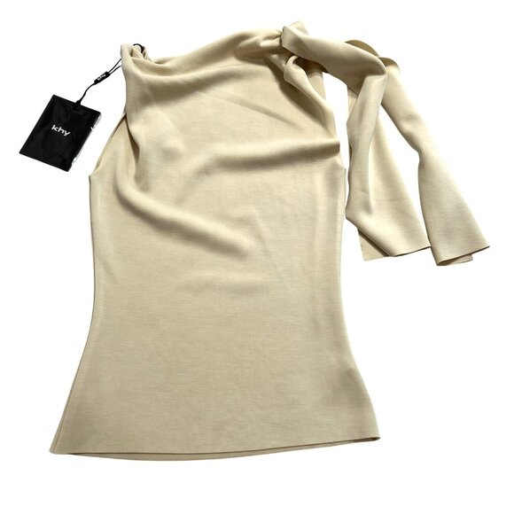 Khy Sueded Stretch Knotted Top in Stone - Picture 1 of 6